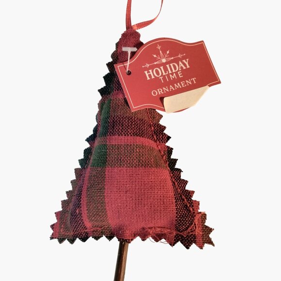 Tartan Plaid Christmas Tree Ornament Red Green Fabric - Picture 1 of 4